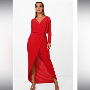 Red silky high low dress
